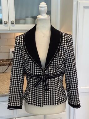 Alberto Makali Black and White Houndstooth Stitched Women's Blazer Jacket Size 8